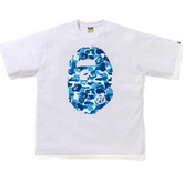 BAPE ABC Camo Big Ape Head Relaxed Tee White/Blue "White and blue relaxed tee featuring the iconic BAPE ABC camo pattern and a large ape head graphic, offering a stylish streetwear look."