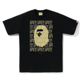 BAPE Logo Monogram Tee Black Beige "Black T-shirt featuring a beige BAPE logo monogram design, offering a sleek and stylish look with a bold streetwear vibe."