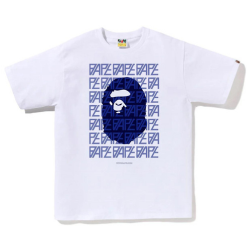 BAPE Logo Monogram Tee White Navy "White T-shirt featuring a navy BAPE logo monogram design, blending classic branding with a clean and stylish streetwear aesthetic."