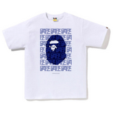 BAPE Logo Monogram Tee White Navy "White T-shirt featuring a navy BAPE logo monogram design, blending classic branding with a clean and stylish streetwear aesthetic."