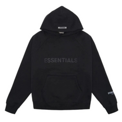 FEAR OF GOD ESSENTIALS HOODIE SS20 "Black" "Black hoodie from FEAR OF GOD ESSENTIALS SS20 collection, featuring a minimalist design and a relaxed fit for a stylish, casual look."