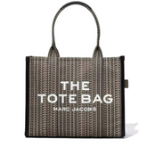Marc Jacobs Black Monogram Large Tote for women, featuring a stylish monogram pattern and a spacious design with comfortable handles. Made from durable materials, this tote combines sophistication and practicality, making it ideal for daily use."