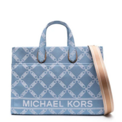 Michael Kors Sky Blue Gigi Tote Bag for women, featuring a sleek design with a spacious interior and stylish dual handles. Crafted from high-quality materials, this tote combines elegance and practicality, ideal for daily outings."