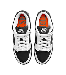 Nike SB Dunk Low 'TIGHTBOOTH' sneakers, featuring a sleek black suede upper with contrasting white and gray accents. The design includes unique branding on the tongue and heel, complemented by a white midsole and a black outsole, creating a stylish and minimalist look."
luxurycult india