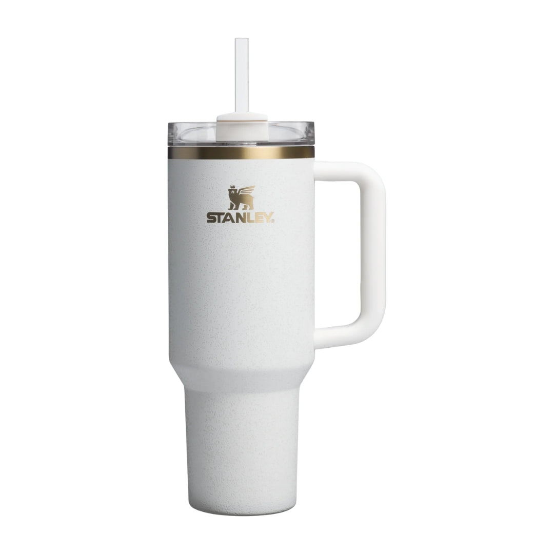 Stanley The Quencher H2.0 Travel Tumbler Cream Moon 40 OZ
Stanley stainless steel tumbler with a handle and reusable straw