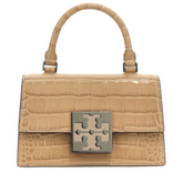 Tory Burch Beige Bon Bon Handbag for women, featuring a soft, rounded silhouette and elegant design. The bag includes a top handle and gold-tone accents, crafted from premium materials, making it a stylish and versatile accessory for various outfits."