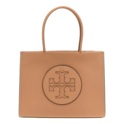 Tory Burch Beige Small Eco Ella Shopping Bag for women, featuring a spacious design with sturdy handles and a signature logo. Made from sustainable materials, this stylish tote is perfect for everyday use and environmentally conscious shopping."