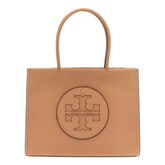 Tory Burch Beige Small Eco Ella Shopping Bag for women, featuring a spacious design with sturdy handles and a signature logo. Made from sustainable materials, this stylish tote is perfect for everyday use and environmentally conscious shopping."