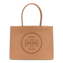 Tory Burch Beige Small Eco Ella Shopping Bag for women, featuring a spacious design with sturdy handles and a signature logo. Made from sustainable materials, this stylish tote is perfect for everyday use and environmentally conscious shopping."