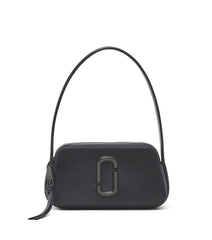 "Marc Jacobs Black The Slingshot Shoulder Bag for women, featuring a classic black design with a unique slingshot silhouette. The bag includes an adjustable strap and a spacious interior, making it a stylish and functional accessory for everyday use."