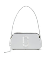 "Marc Jacobs White The Slingshot Shoulder Bag for women, featuring a crisp white design with a unique slingshot silhouette. The bag includes an adjustable strap and a spacious interior, making it a stylish and functional accessory for everyday use."