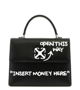 "Off-White Black/White Jitney 2.8 Handbag for women, featuring a bold black and white design with a structured silhouette. The bag includes top handles and a detachable shoulder strap, combining style and versatility for everyday use."