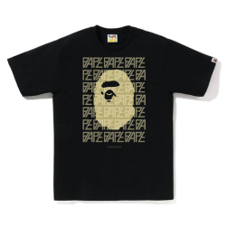 BAPE Logo Monogram Tee Black Beige "Black T-shirt featuring a beige BAPE logo monogram design, offering a sleek and stylish look with a bold streetwear vibe."



