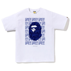 BAPE Logo Monogram Tee White Navy "White T-shirt featuring a navy BAPE logo monogram design, blending classic branding with a clean and stylish streetwear aesthetic."



