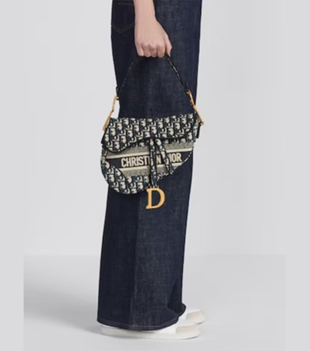 DIOR Saddle Bag - Blue Dior Oblique embroidery