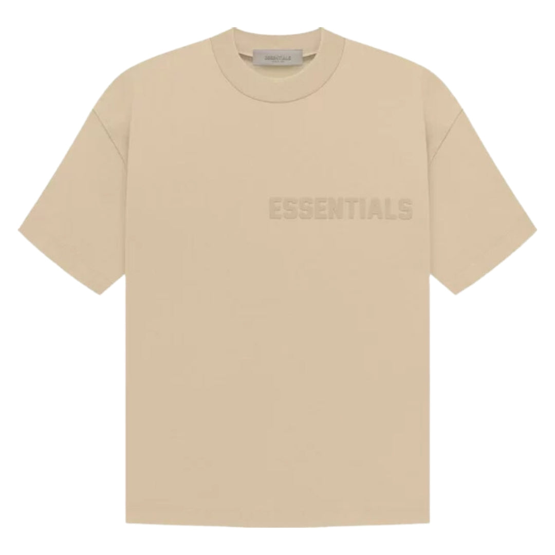 FEAR OF GOD ESSENTIALS SS TEE SAND "Sand-colored short-sleeve T-shirt from  showcasing a minimalist design with a relaxed fit for effortless style."