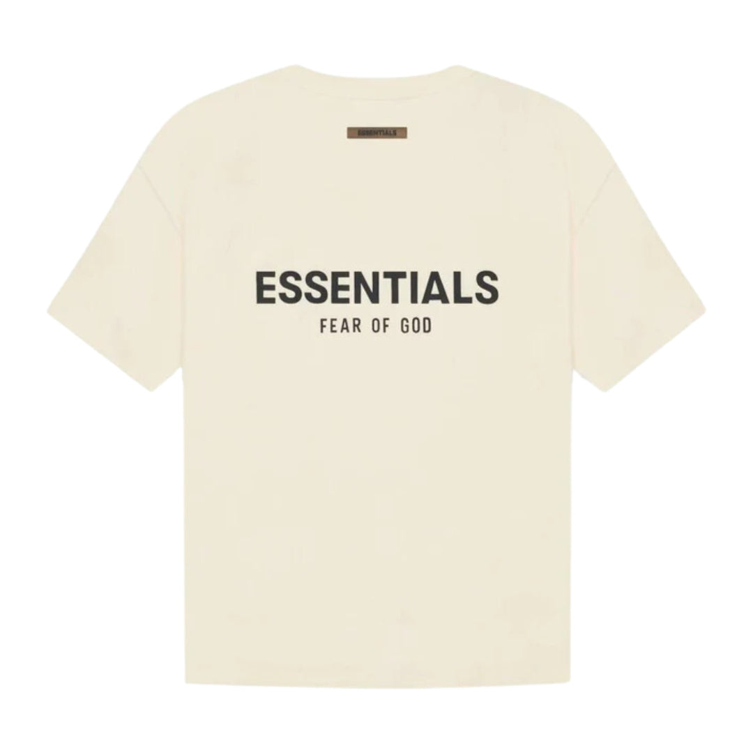 FEAR OF GOD ESSENTIALS T-SHIRT CREAM " featuring a minimalist design and relaxed fit for a stylish, casual look."



