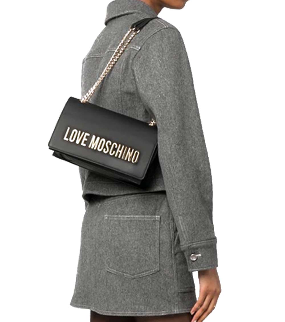 Love Moschino Black Logo Lettering Medium Shoulder Bag for Women