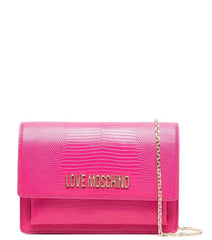  "Love Moschino Light Pink Logo Small Crossbody Bag for women, featuring a soft light pink color and a stylish logo design. The bag includes an adjustable strap and a compact silhouette, making it a trendy and functional accessory for everyday use."



