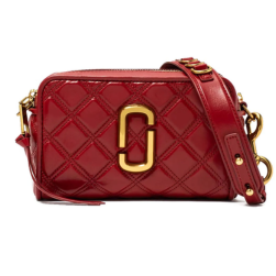 "Marc Jacobs Berry Quilted Softshot Small Crossbody Bag for women, featuring a rich berry color and a soft, quilted design. The bag includes an adjustable strap and a compact silhouette, making it a stylish and convenient accessory for on-the-go use."



