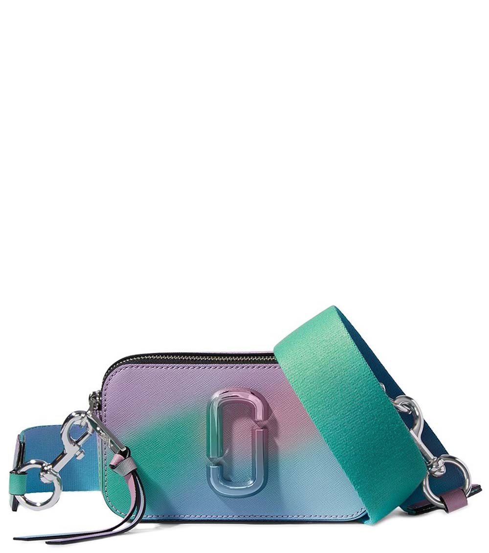 Marc Jacobs Multi Color Airbrushed 2.0 Snapshot Small Crossbody Bag for women, featuring a vibrant airbrushed design in various colors. The bag includes an adjustable strap and a compact shape, making it a fun and stylish accessory for everyday use."



