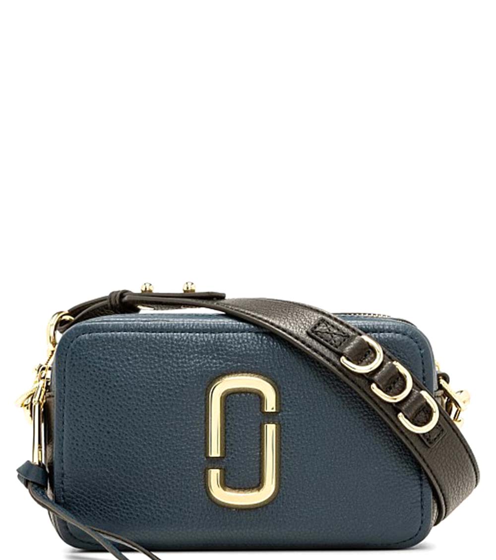 Marc Jacobs Navy Blue The Softshot 21 Small Crossbody Bag for women, featuring a deep navy color and a sleek design. The bag includes an adjustable strap and a compact silhouette, making it a stylish and functional accessory for daily outings."



