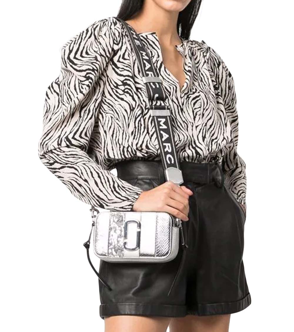 Marc Jacobs Silver Striped Snapshot Small Crossbody Bag