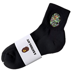 Short Bape Socks Green Embroidery Black Socks "Black short socks with green embroidered BAPE logo, featuring a sleek and minimalist design."