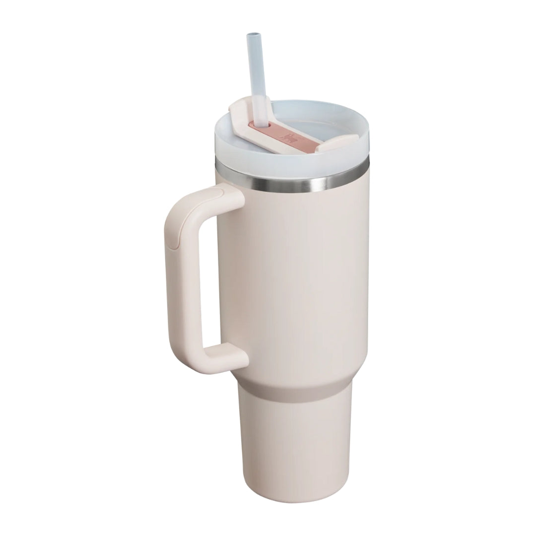 Stanley The Quencher H2.0 Travel Tumbler Rose Quartz 2.0 40 OZ
Stanley stainless steel tumbler with a handle and reusable straw