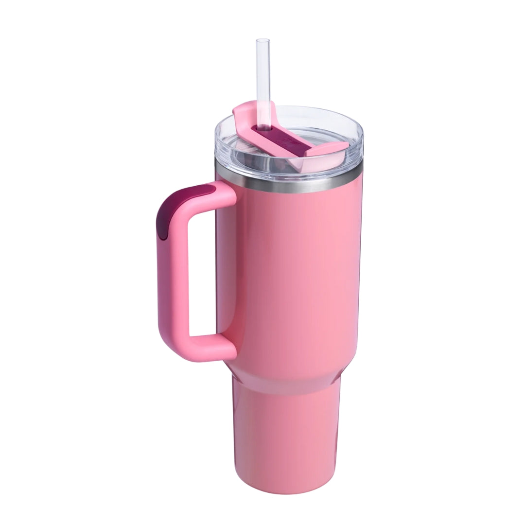 Stanley The Quencher H2.0 Travel Tumbler Winter Berry Shimmer 40 OZ
Stanley stainless steel tumbler with a handle and reusable straw