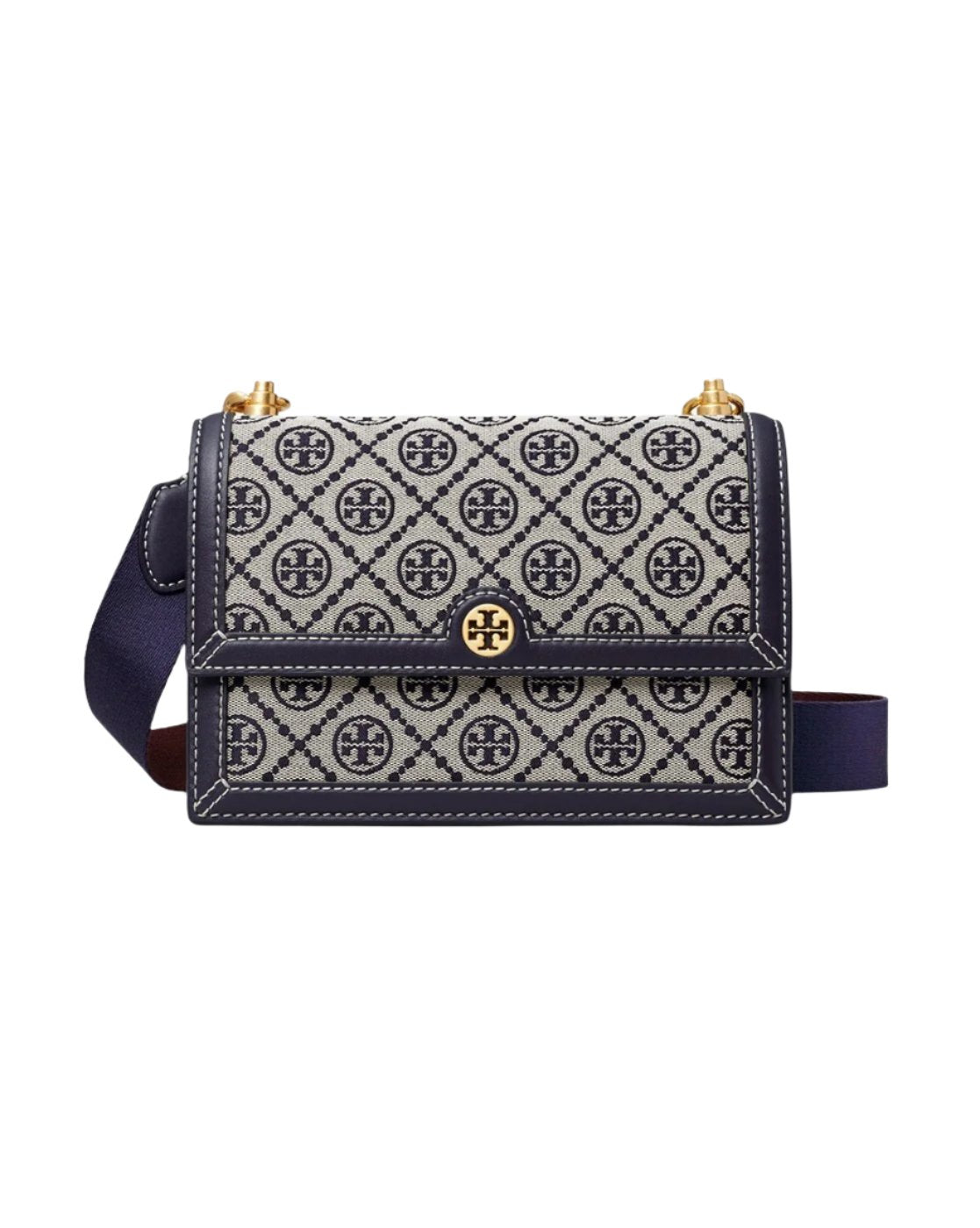  "Tory Burch T Monogram Jacquard Shoulder Bag featuring a stylish monogram pattern and an adjustable strap. The bag combines a chic design with a spacious interior, making it a versatile accessory for everyday use.



