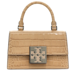 Tory Burch Beige Bon Bon Handbag for women, featuring a soft, rounded silhouette and elegant design. The bag includes a top handle and gold-tone accents, crafted from premium materials, making it a stylish and versatile accessory for various outfits."



