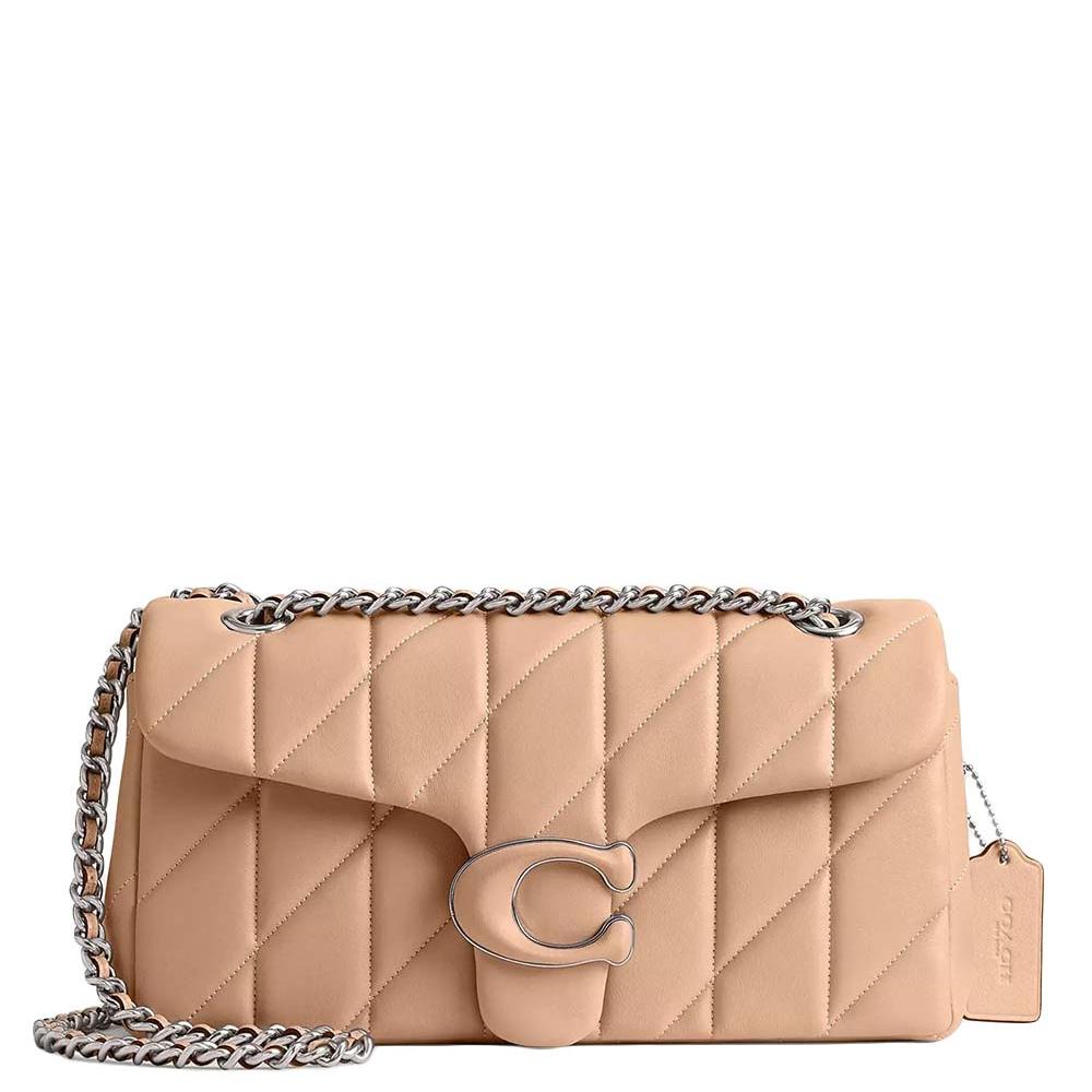 "Coach Buff Tabby 26 Medium Shoulder Bag for women, featuring a soft buff color and a sleek design. The bag includes a stylish chain strap and a spacious interior, making it a chic and functional accessory for everyday use.



