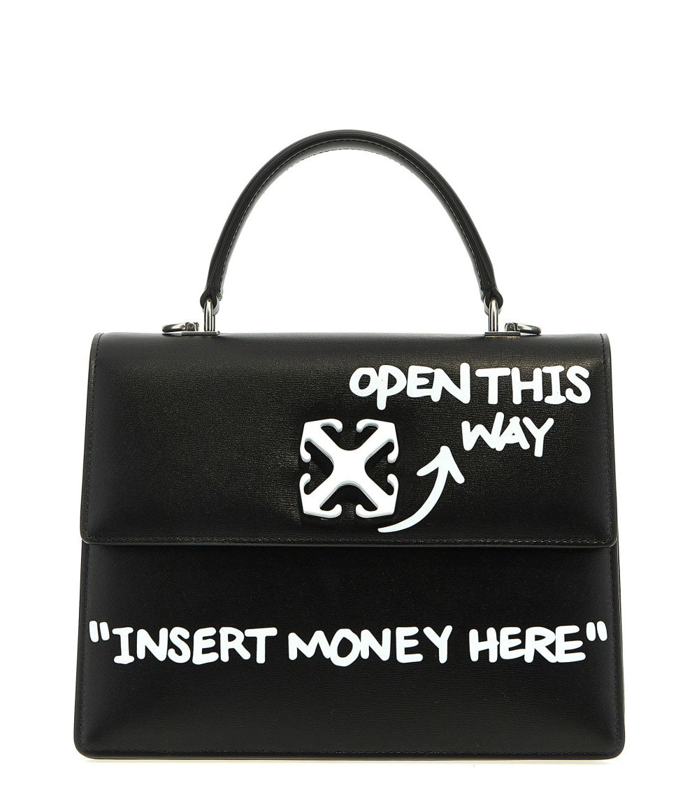  "Off-White Black/White Jitney 2.8 Handbag for women, featuring a bold black and white design with a structured silhouette. The bag includes top handles and a detachable shoulder strap, combining style and versatility for everyday use."



